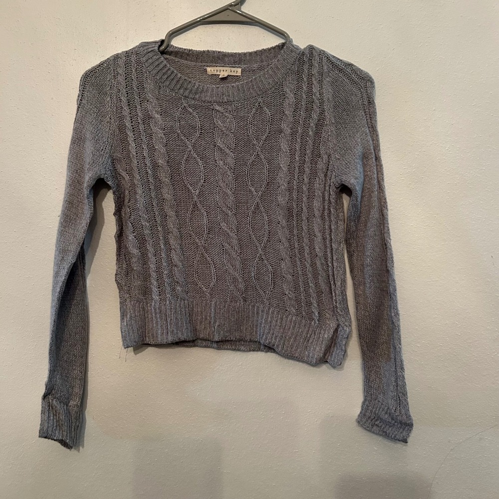 Copper Key Kids Girls Gray Cable Knit Crew Neck Long Sleeve Sweater Small